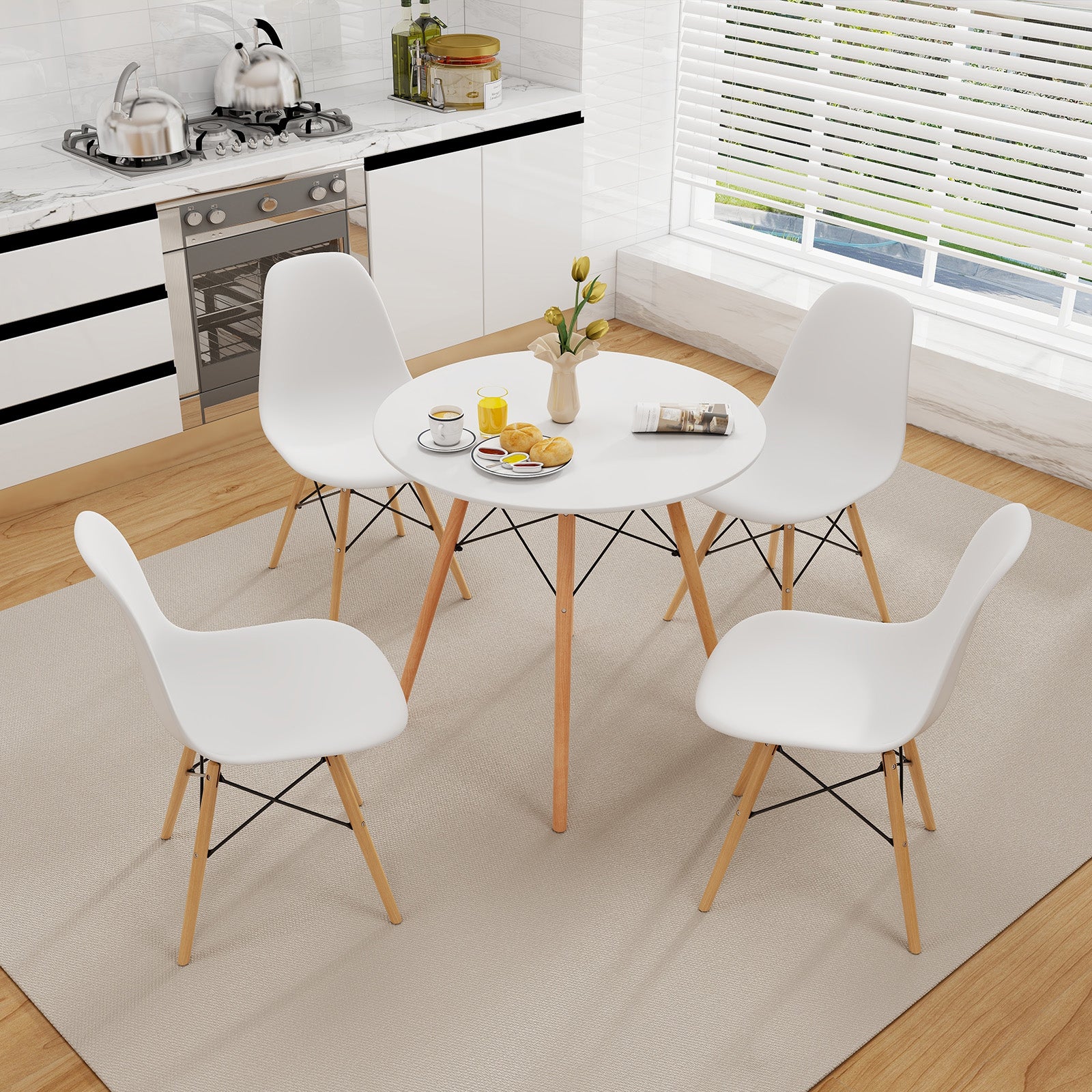 5-Piece Dining Table Set, Solid Wood Legs, White Dining Room Sets at Gallery Canada
