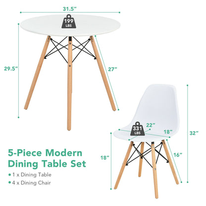5 Pieces Table Set With Solid Wood Leg For Dining Room, White Dining Room Sets at Gallery Canada