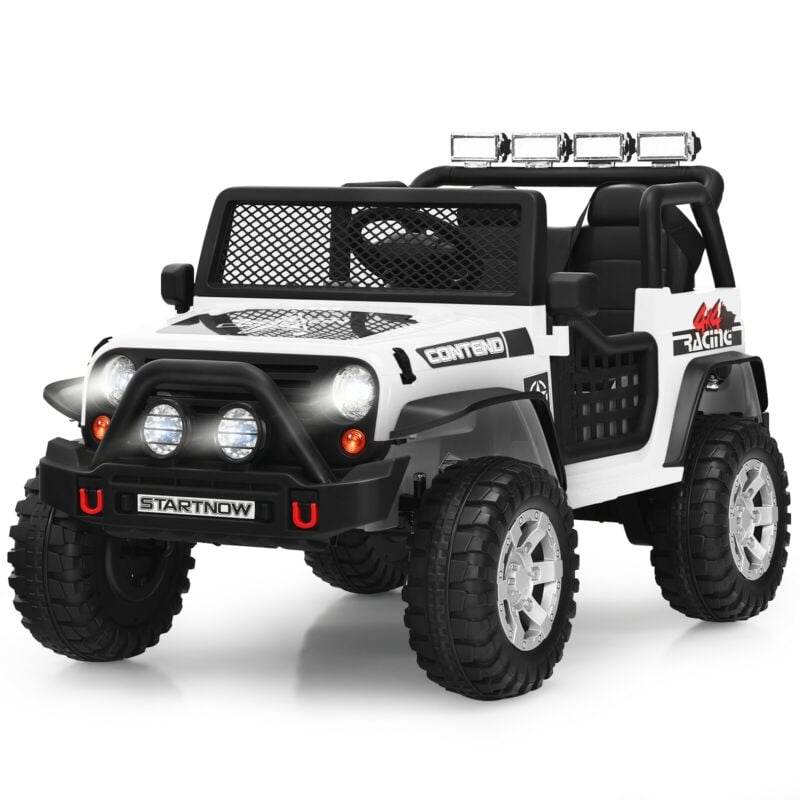 12V Kids Electric Ride On Truck with Remote Control and Operation Lever, White Powered Ride On Toys at Gallery Canada