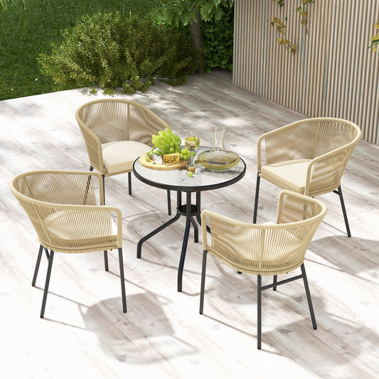 Patio Chairs Set of 4 with Curved Backrest and Seat Cushion for Patio, Beige Patio Dining Chairs Beige at Gallery Canada