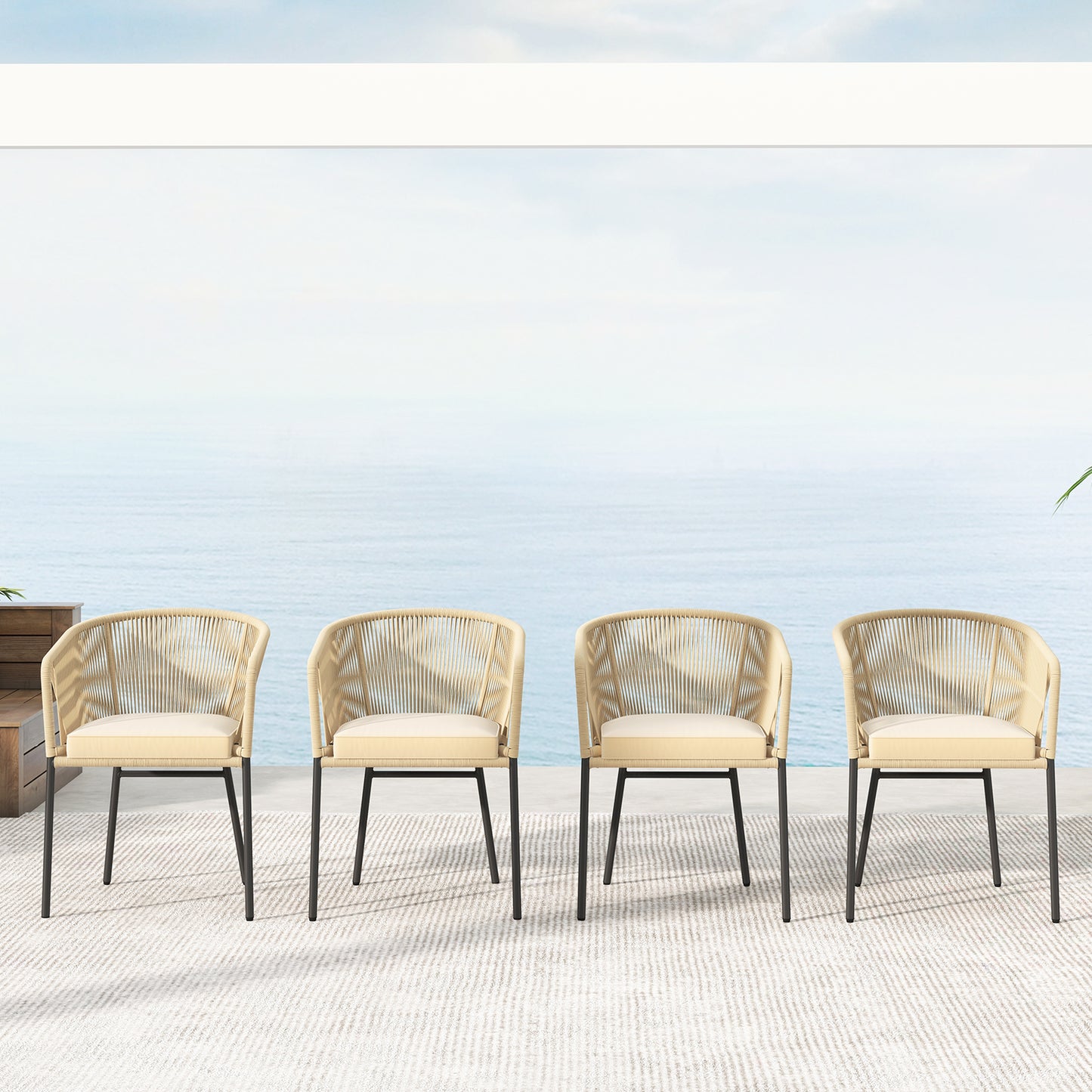 Patio Chairs Set of 4 with Curved Backrest and Seat Cushion for Patio, Beige Patio Dining Chairs at Gallery Canada