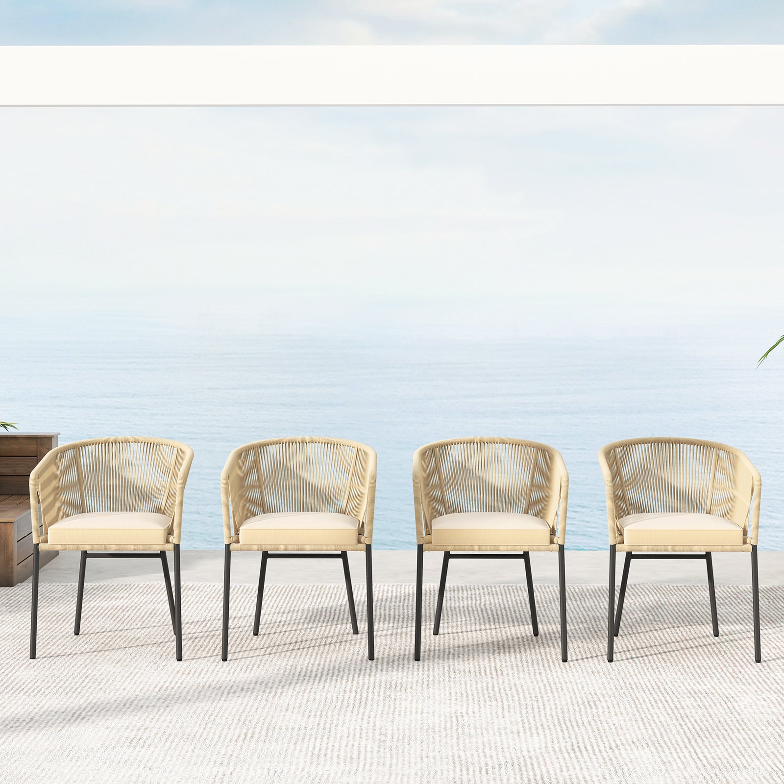 Patio Chairs Set of 4 with Curved Backrest and Seat Cushion for Patio, Beige Patio Dining Chairs at Gallery Canada