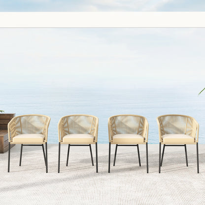 Patio Chairs Set of 4 with Curved Backrest and Seat Cushion for Patio, Beige Patio Dining Chairs at Gallery Canada