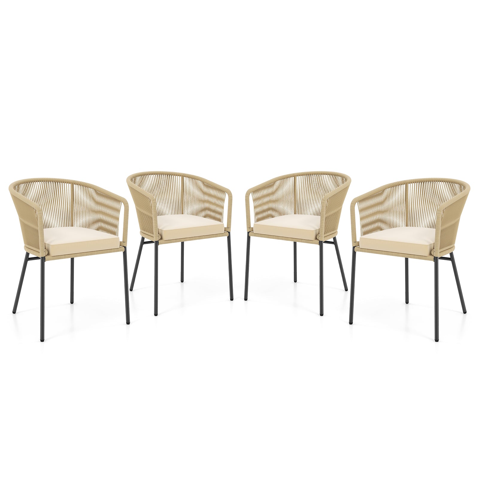 Patio Chairs Set of 4 with Curved Backrest and Seat Cushion for Patio, Beige Patio Dining Chairs Beige at Gallery Canada