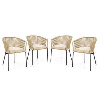 Patio Chairs Set of 4 with Curved Backrest and Seat Cushion for Patio, Beige Patio Dining Chairs Beige at Gallery Canada
