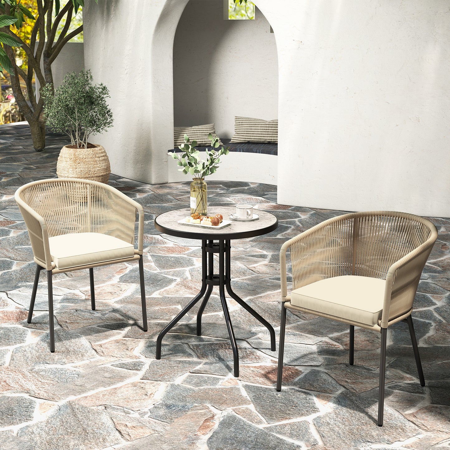 Patio Chairs Set of 4 with Curved Backrest and Seat Cushion for Patio, Beige Patio Dining Chairs at Gallery Canada