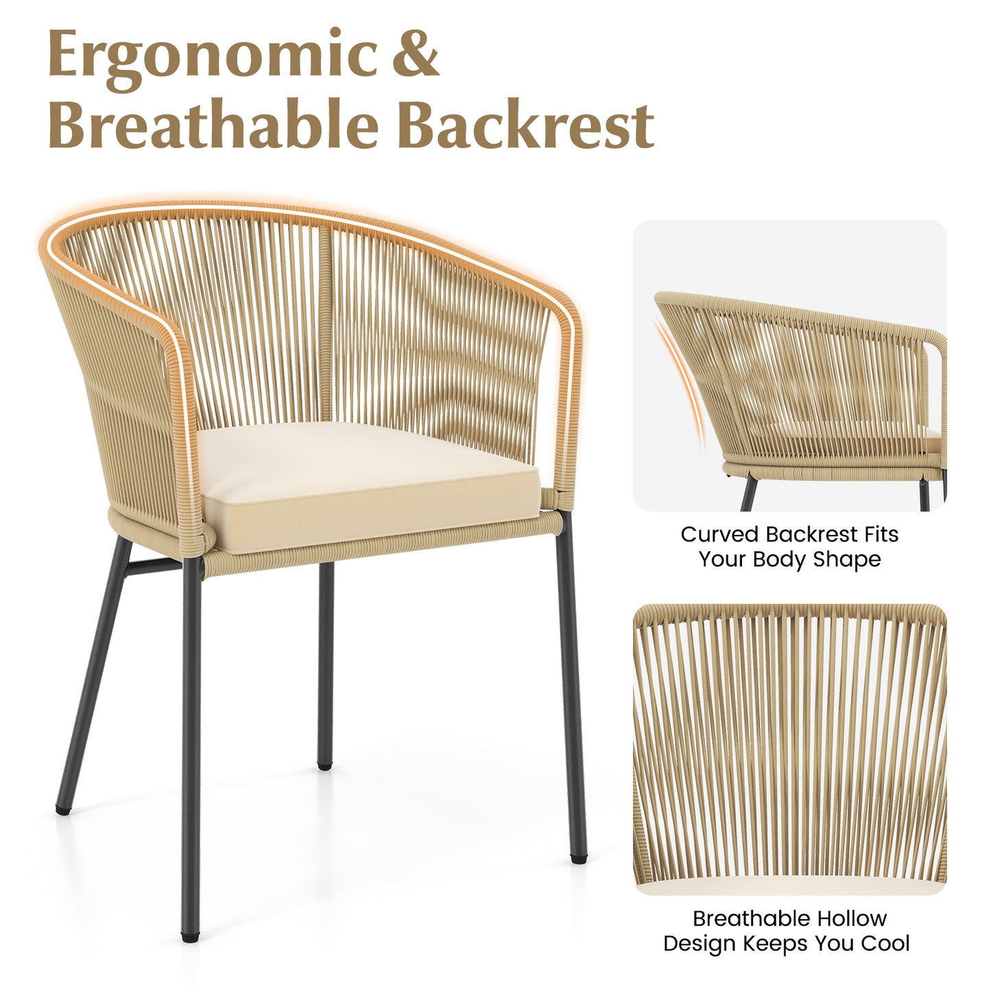 Patio Chairs Set of 4 with Curved Backrest and Seat Cushion for Patio, Beige Patio Dining Chairs at Gallery Canada