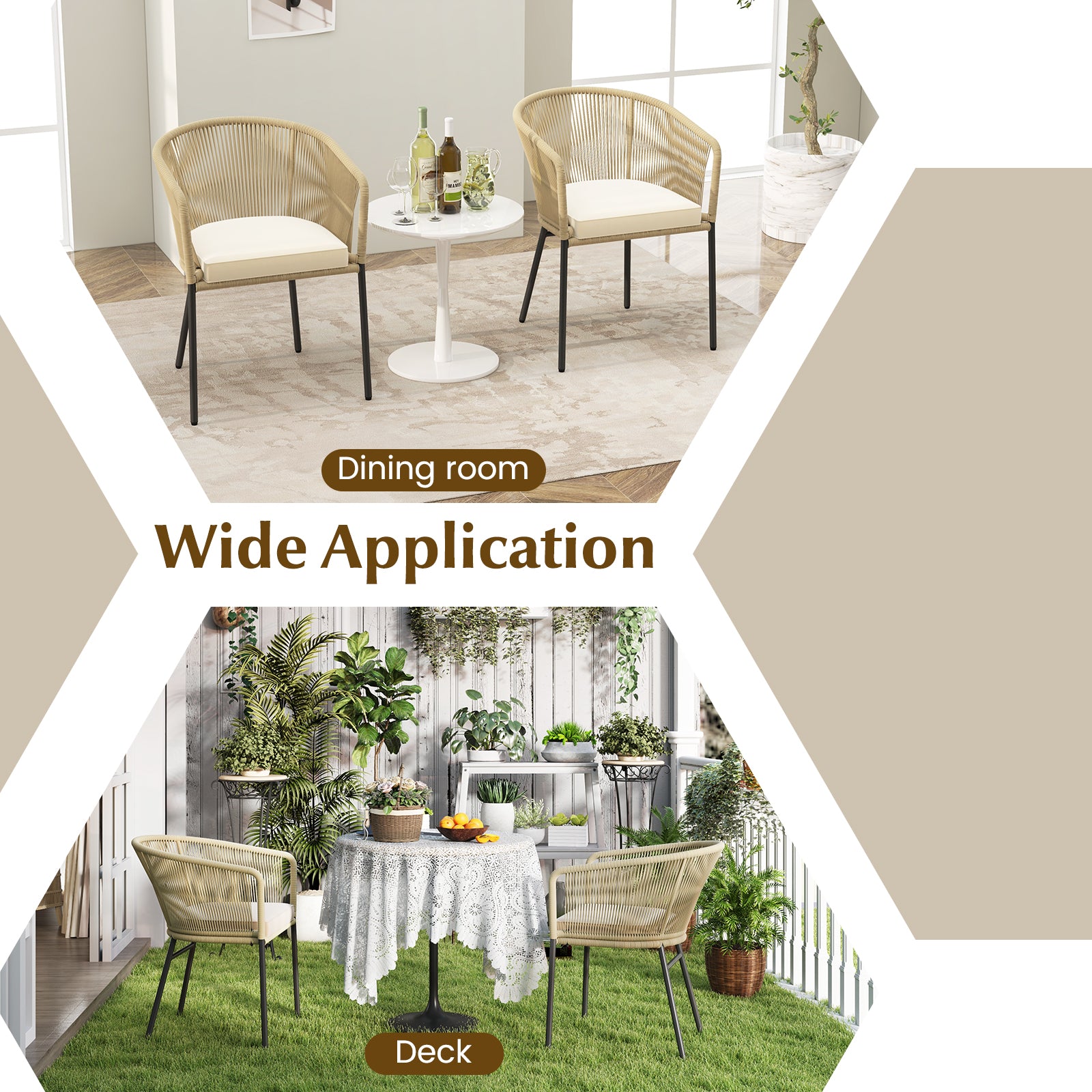 Patio Chairs Set of 4 with Curved Backrest and Seat Cushion for Patio, Beige Patio Dining Chairs at Gallery Canada