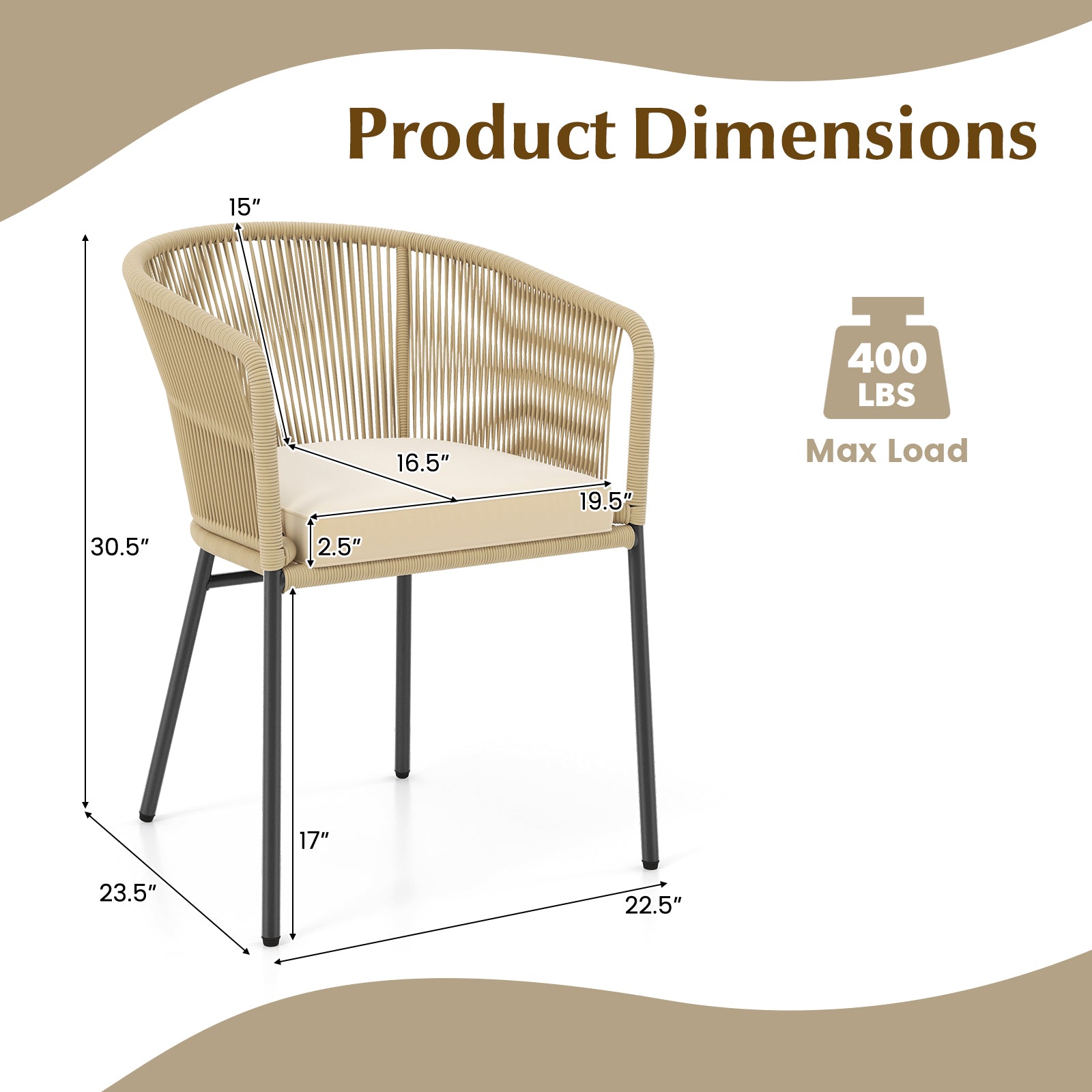 Patio Chairs Set of 4 with Curved Backrest and Seat Cushion for Patio, Beige Patio Dining Chairs at Gallery Canada