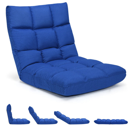 14-Position Adjustable Folding Lazy Gaming Sofa, Blue Floor Chairs Blue at Gallery Canada