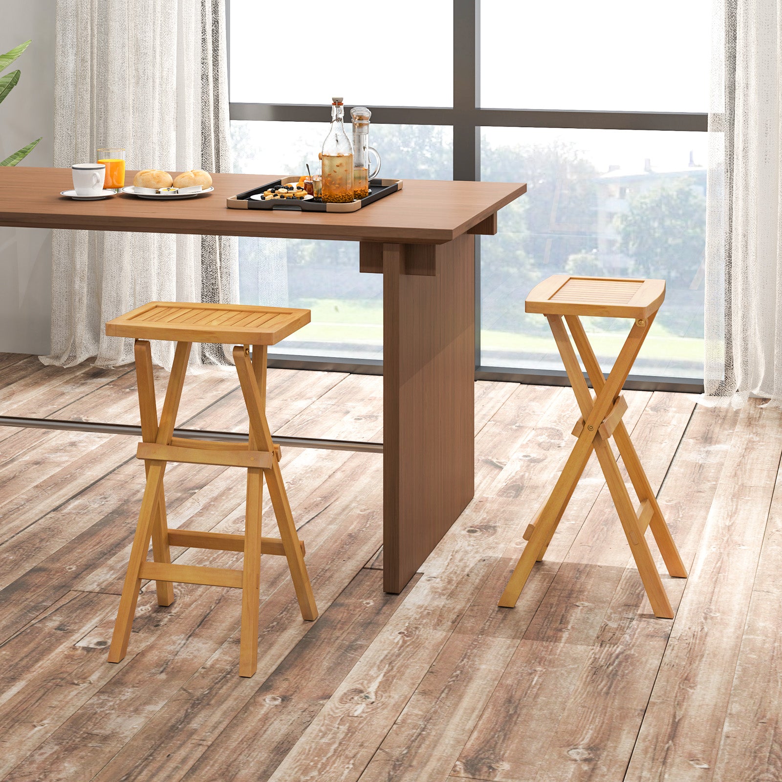 Set of 2 No Assembly Outdoor Bar Stools with Countered Seat, Natural Bar Stools at Gallery Canada