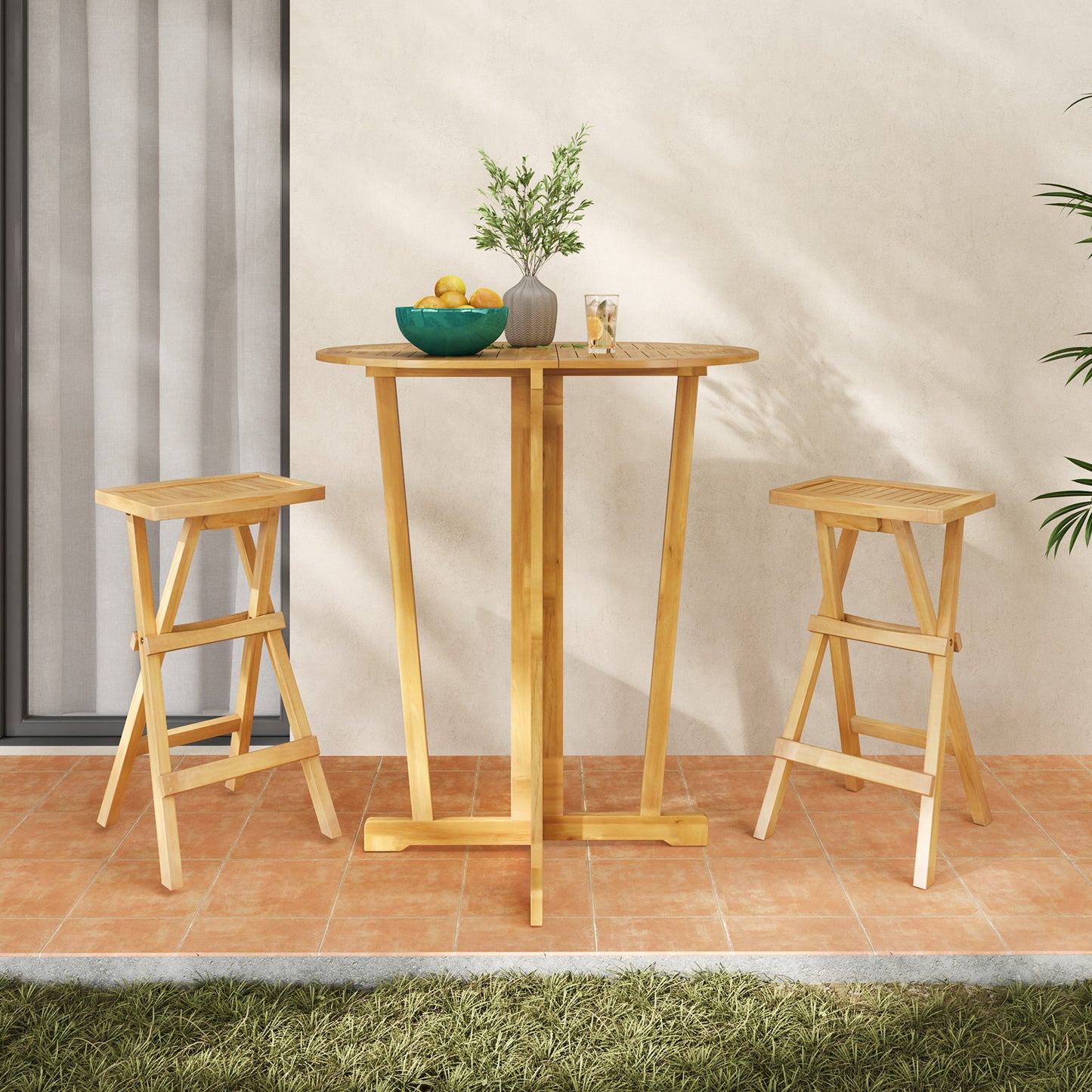 Set of 2 No Assembly Outdoor Bar Stools with Countered Seat, Natural Bar Stools at Gallery Canada