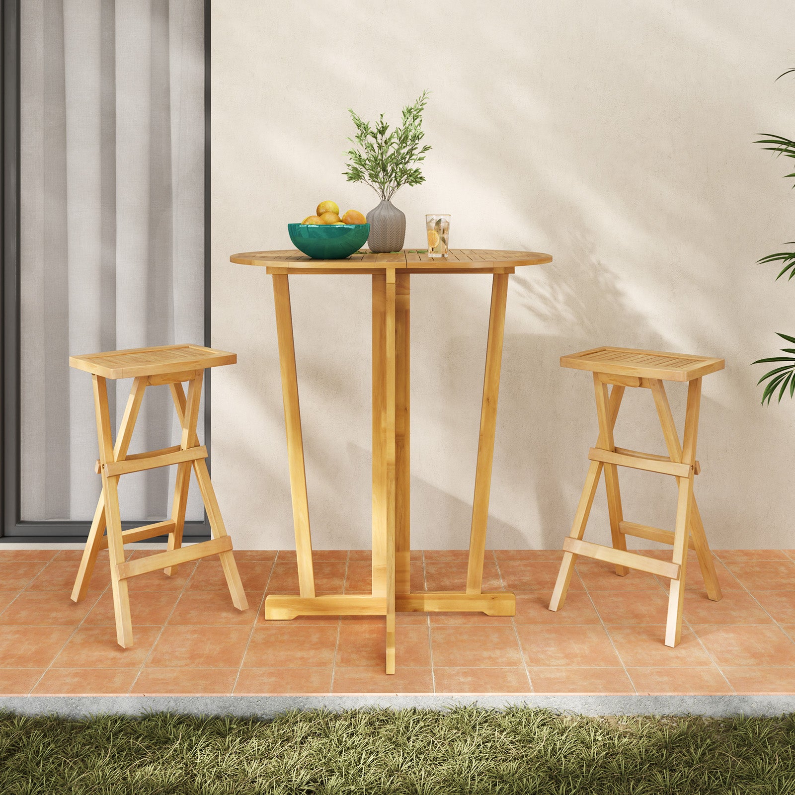 Set of 2 No Assembly Outdoor Bar Stools with Countered Seat, Natural Bar Stools at Gallery Canada