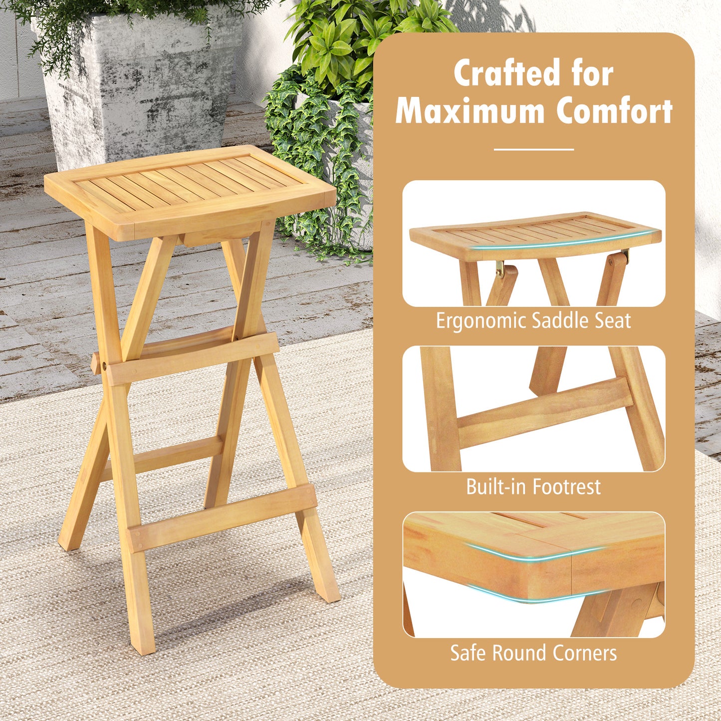 Set of 2 No Assembly Outdoor Bar Stools with Countered Seat, Natural Bar Stools at Gallery Canada
