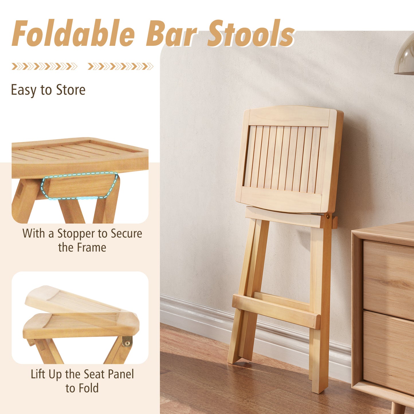 Set of 2 No Assembly Outdoor Bar Stools with Countered Seat, Natural Bar Stools at Gallery Canada