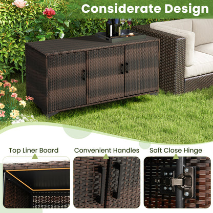 84 Gallon Patio Wicker Deck Box 3-Door PE Rattan Storage Container with Removable Shelves, Brown Sheds & Outdoor Storage at Gallery Canada