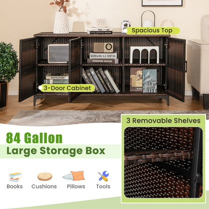 84 Gallon Patio Wicker Deck Box 3-Door PE Rattan Storage Container with Removable Shelves, Brown Sheds & Outdoor Storage at Gallery Canada