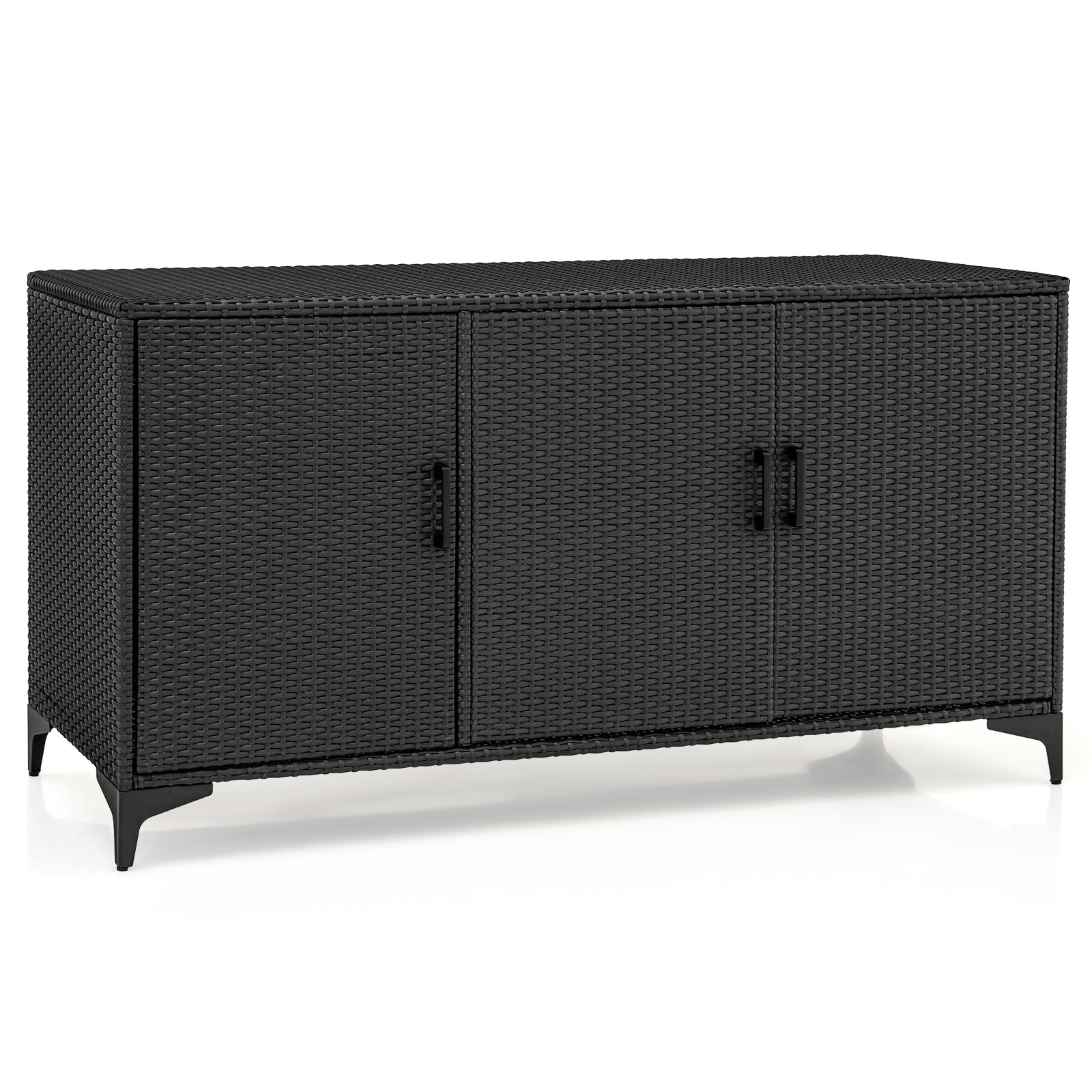 84 Gallon Patio Wicker Deck Box, 3-Door PE Rattan Storage Container, Black Sheds & Outdoor Storage at Gallery Canada