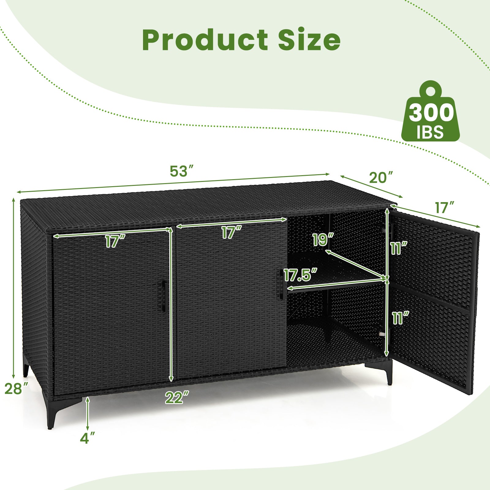 84 Gallon Patio Wicker Deck Box, 3-Door PE Rattan Storage Container, Black Sheds & Outdoor Storage at Gallery Canada