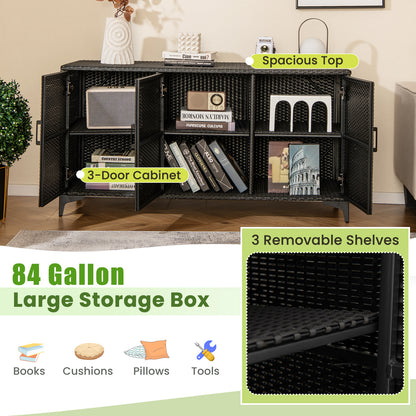 84 Gallon Patio Wicker Deck Box, 3-Door PE Rattan Storage Container, Black Sheds & Outdoor Storage at Gallery Canada