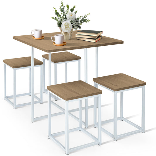 5 Piece Metal Frame Dining Set, Compact Table, 4 Stools, Natural Dining Room Sets Natural at Gallery Canada