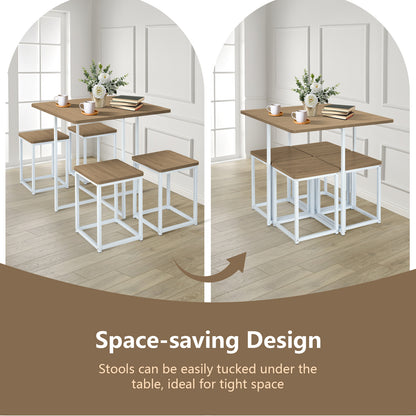 5 Pieces Metal Frame Dining Set with Compact Dining Table and 4 Stools, Natural Dining Room Sets at Gallery Canada
