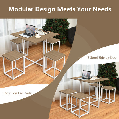 5 Pieces Metal Frame Dining Set with Compact Dining Table and 4 Stools, Natural Dining Room Sets at Gallery Canada