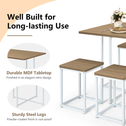5 Pieces Metal Frame Dining Set with Compact Dining Table and 4 Stools, Natural Dining Room Sets at Gallery Canada