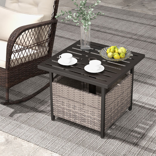 Outdoor Patio Rattan Wicker Steel Side Deck Table, Gray Patio Tables Gray at Gallery Canada
