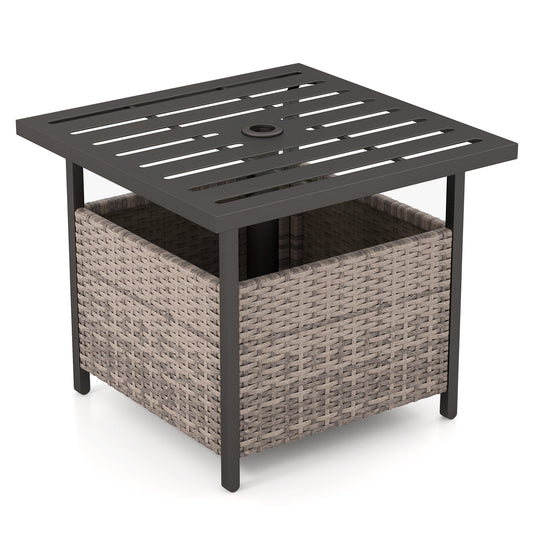 Outdoor Patio Rattan Wicker Steel Side Deck Table, Gray Patio Tables Gray at Gallery Canada