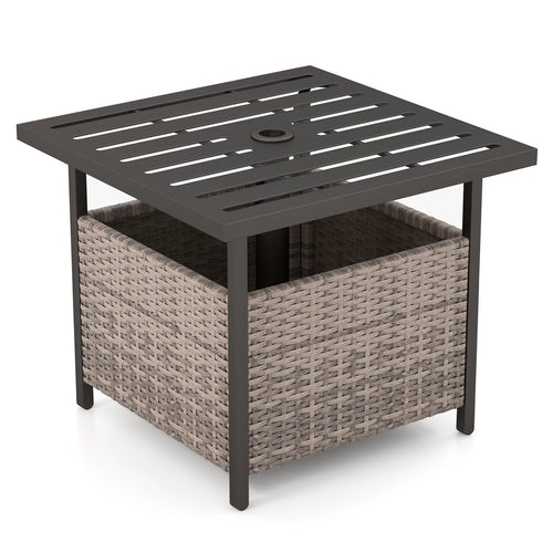 Outdoor Patio Rattan Wicker Steel Side Deck Table, Gray
