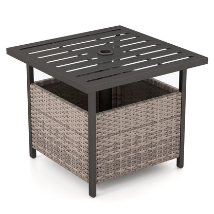 Table de terrasse extérieure en rotin et acier, grise