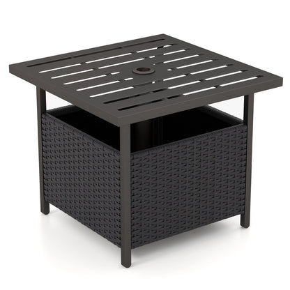 Table de terrasse extérieure en rotin et acier, noir