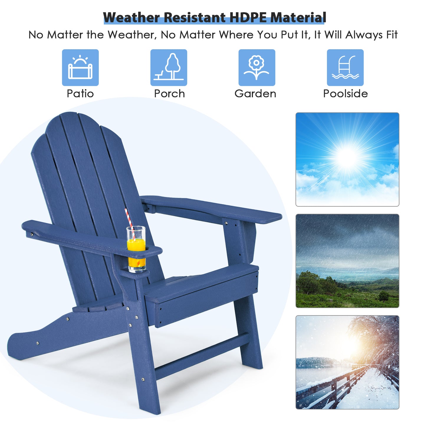 Outdoor Adirondack Chair With Built-In Cup Holder, Navy Adirondack Chairs at Gallery Canada