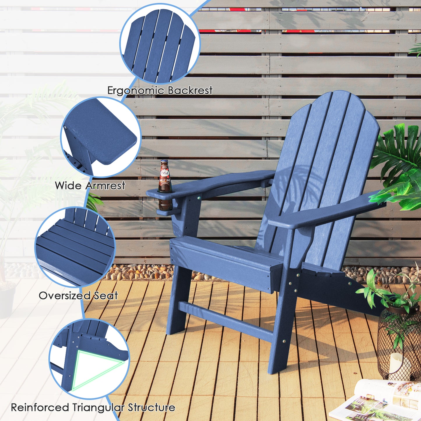 Outdoor Adirondack Chair With Built-In Cup Holder, Navy Adirondack Chairs at Gallery Canada