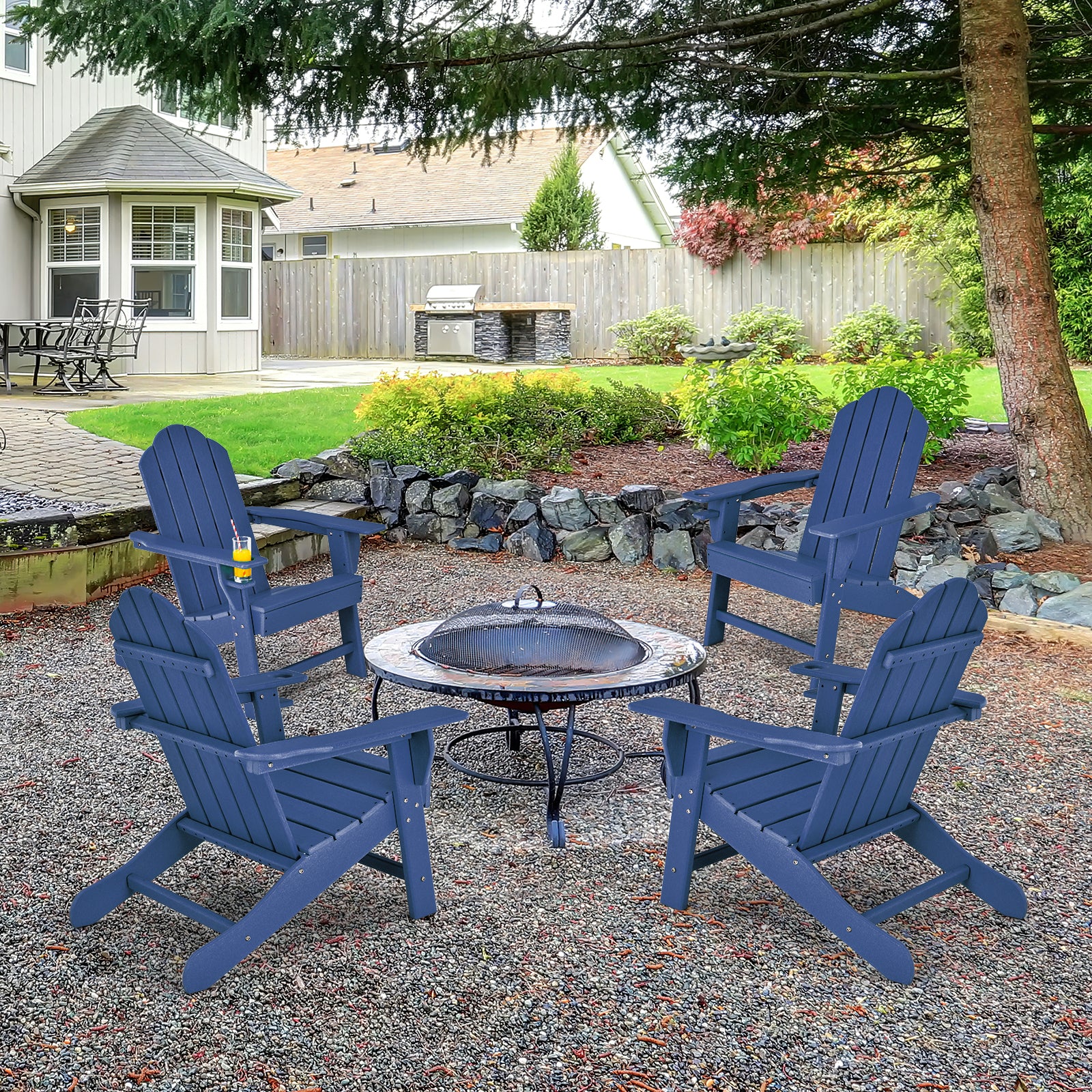 Outdoor Adirondack Chair With Built-In Cup Holder, Navy Adirondack Chairs at Gallery Canada