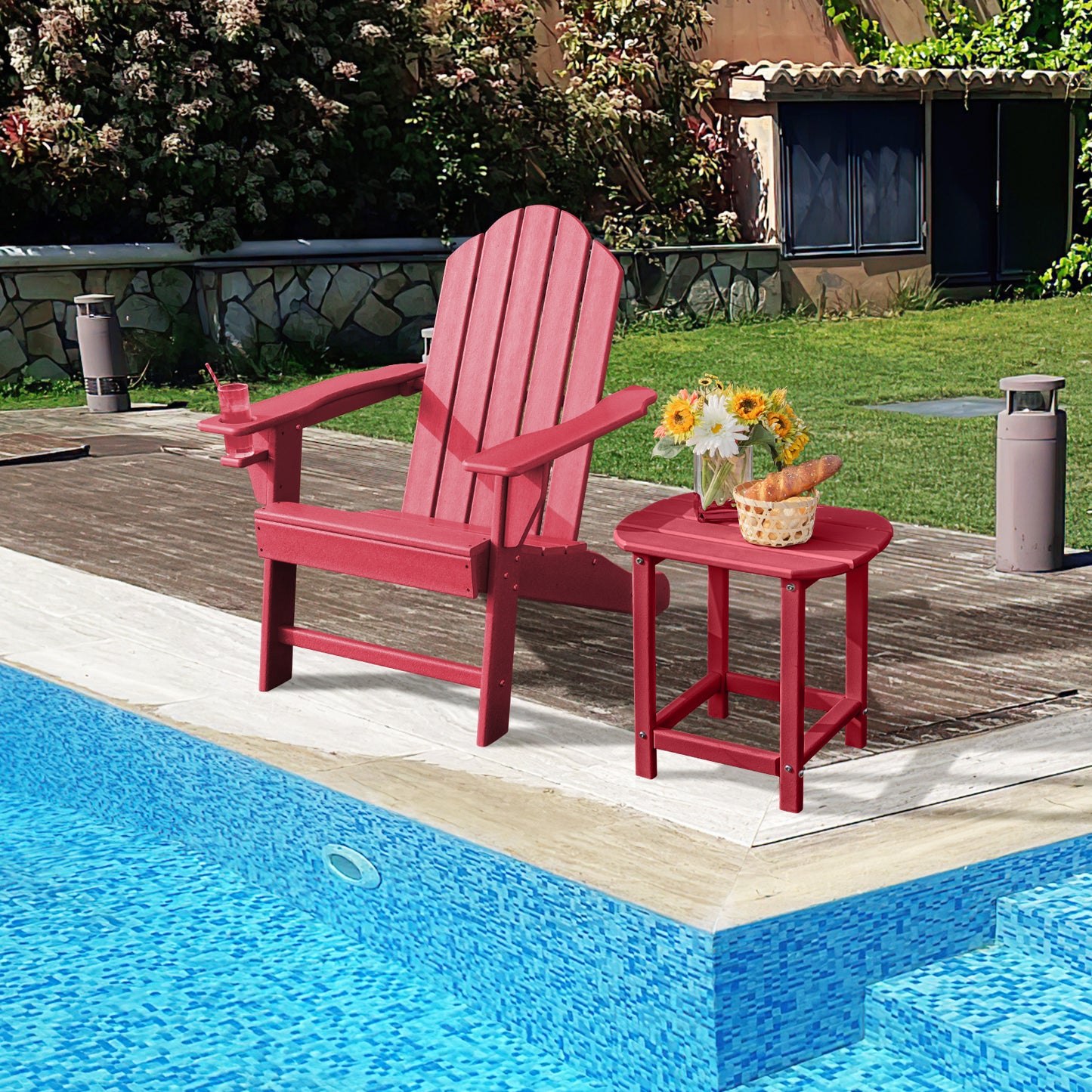 Outdoor Adirondack Chair, Built-in Cup Holder, Red Adirondack Chairs at Gallery Canada