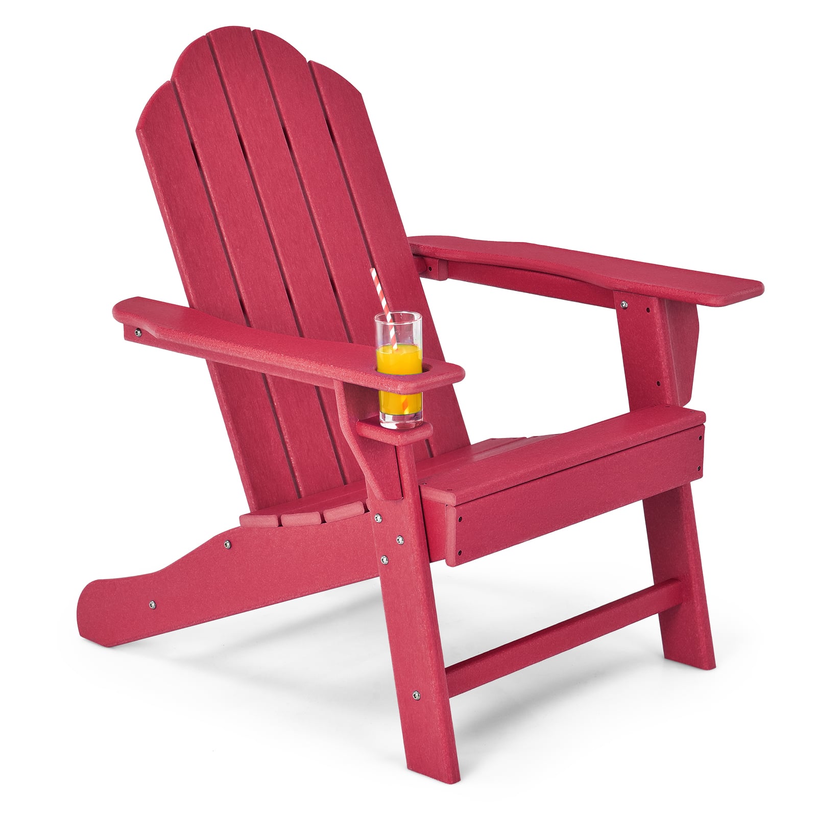 Outdoor Adirondack Chair, Built-in Cup Holder, Red Adirondack Chairs Red at Gallery Canada
