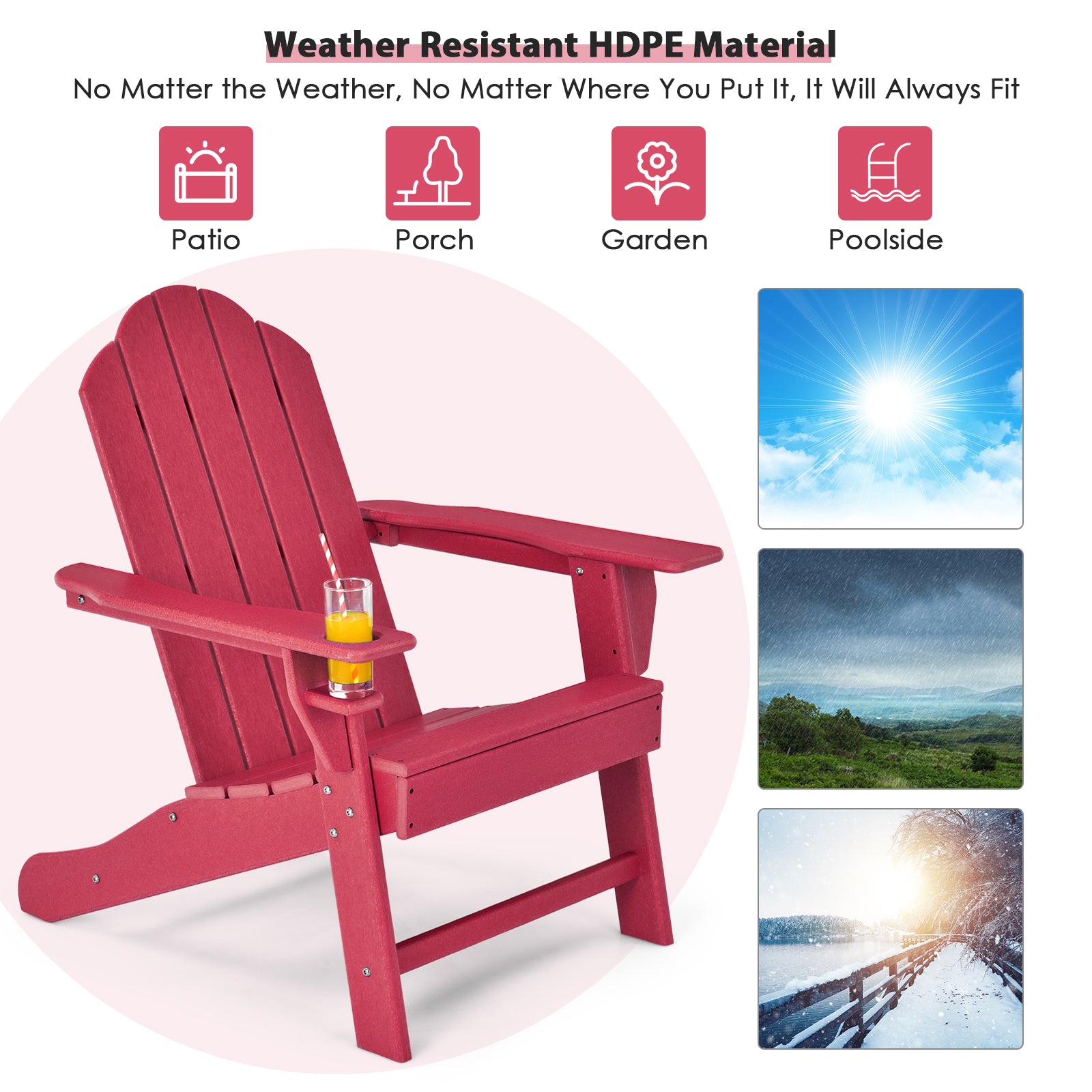 Outdoor Adirondack Chair, Built-in Cup Holder, Red Adirondack Chairs at Gallery Canada