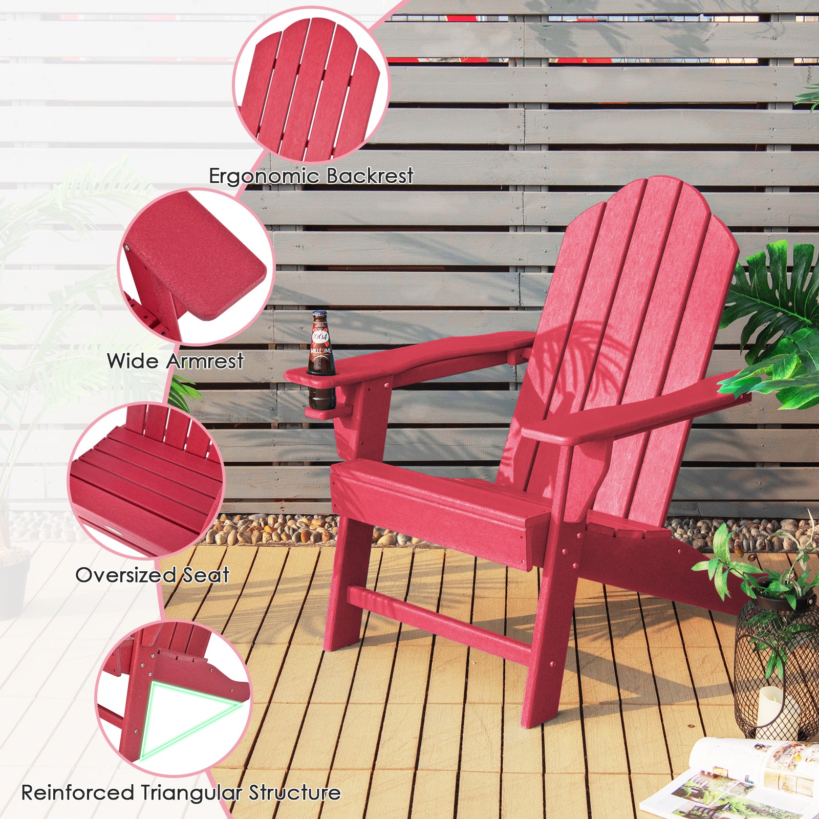 Outdoor Adirondack Chair, Built-in Cup Holder, Red Adirondack Chairs at Gallery Canada