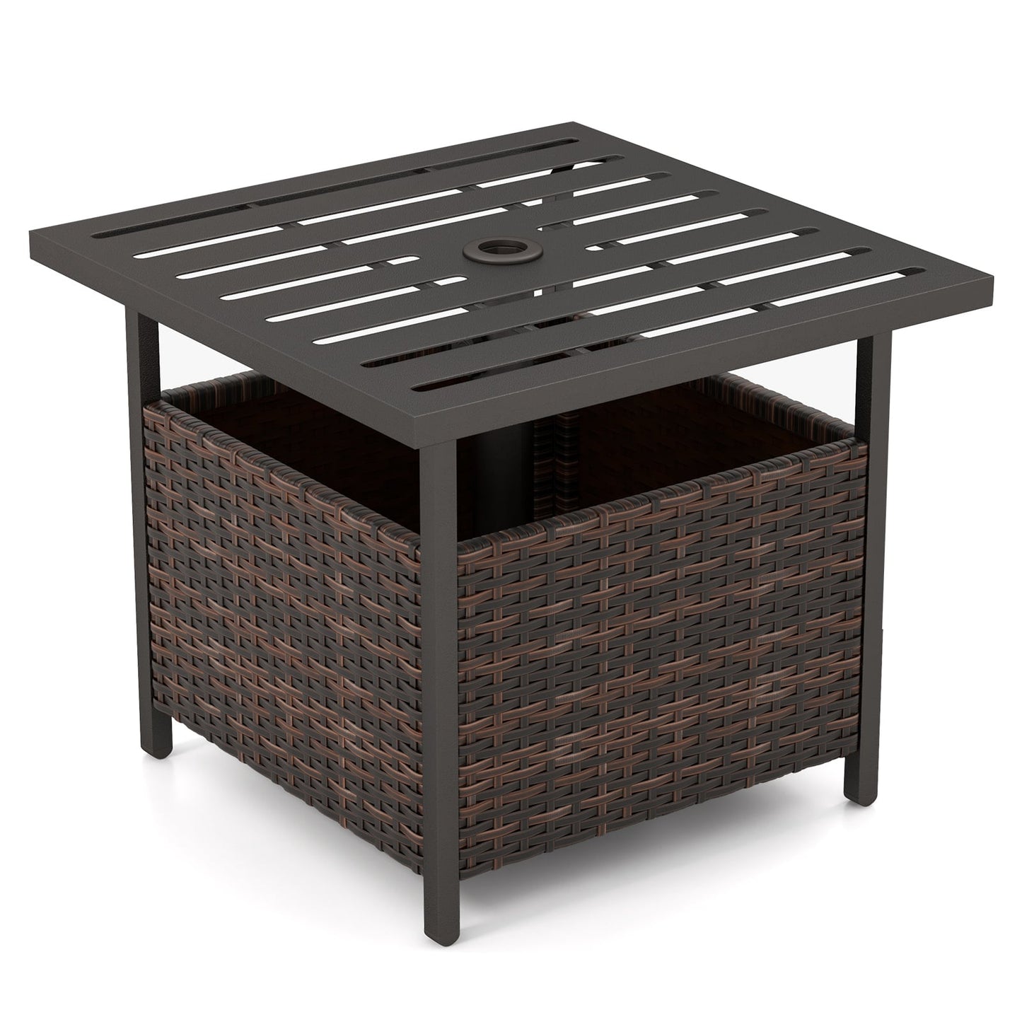Outdoor Patio Rattan Wicker Steel Side Table, Brown Patio Tables at Gallery Canada