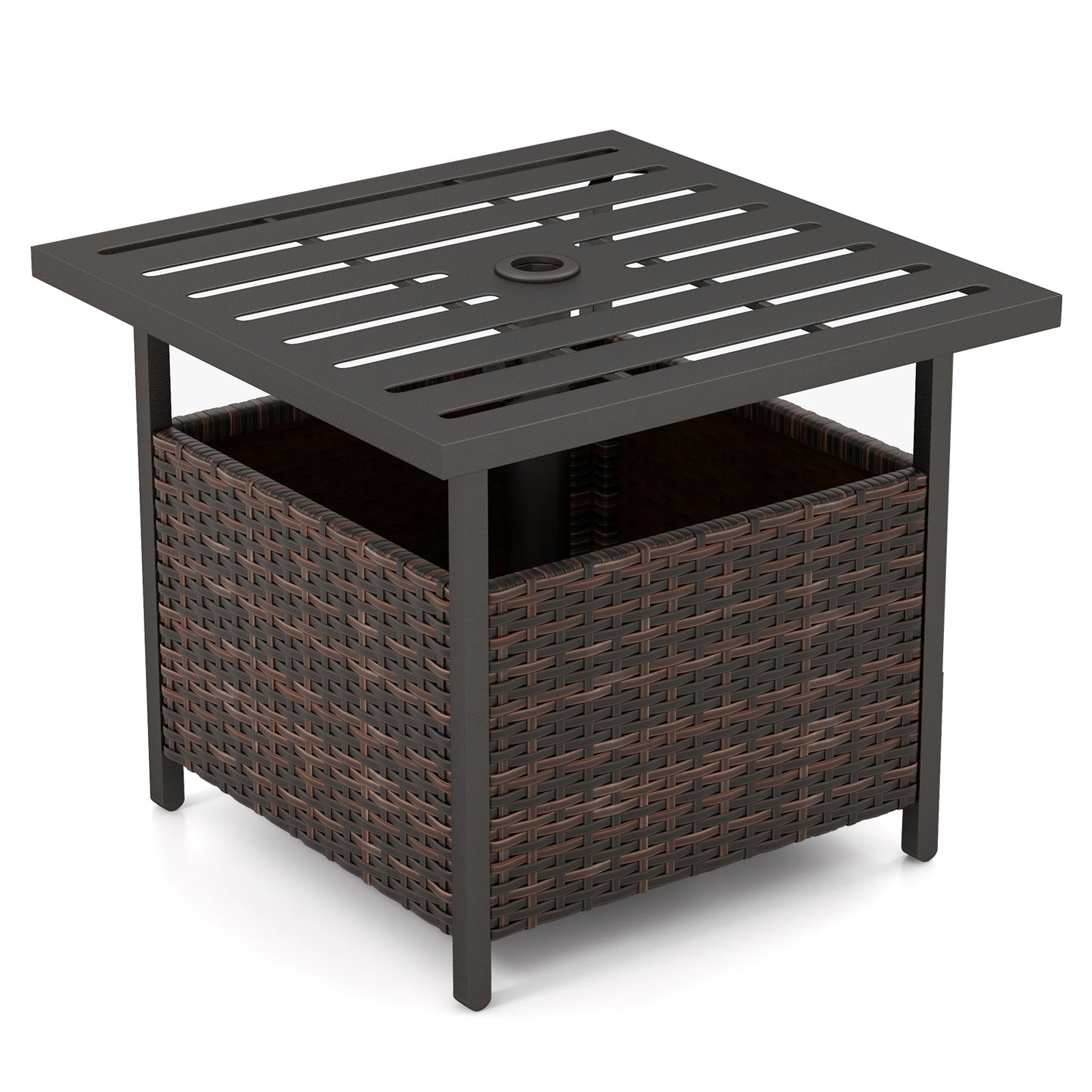 Outdoor Patio Rattan Wicker Steel Side Table, Brown Patio Tables Brown at Gallery Canada