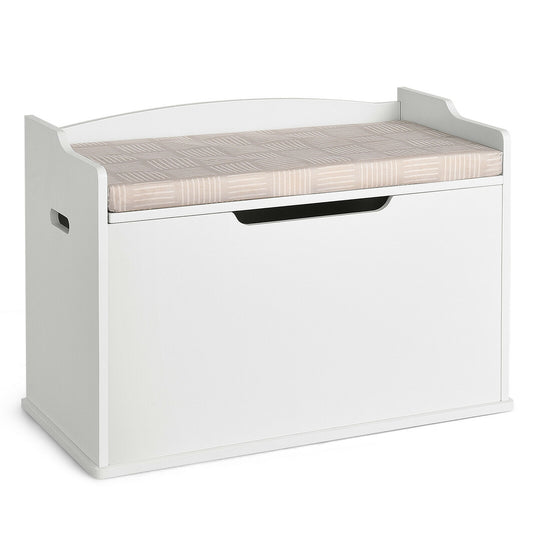 Kids Toy Wooden Flip-top Storage Box Chest Bench with Cushion Hinge, White Kids Storage White at Gallery Canada
