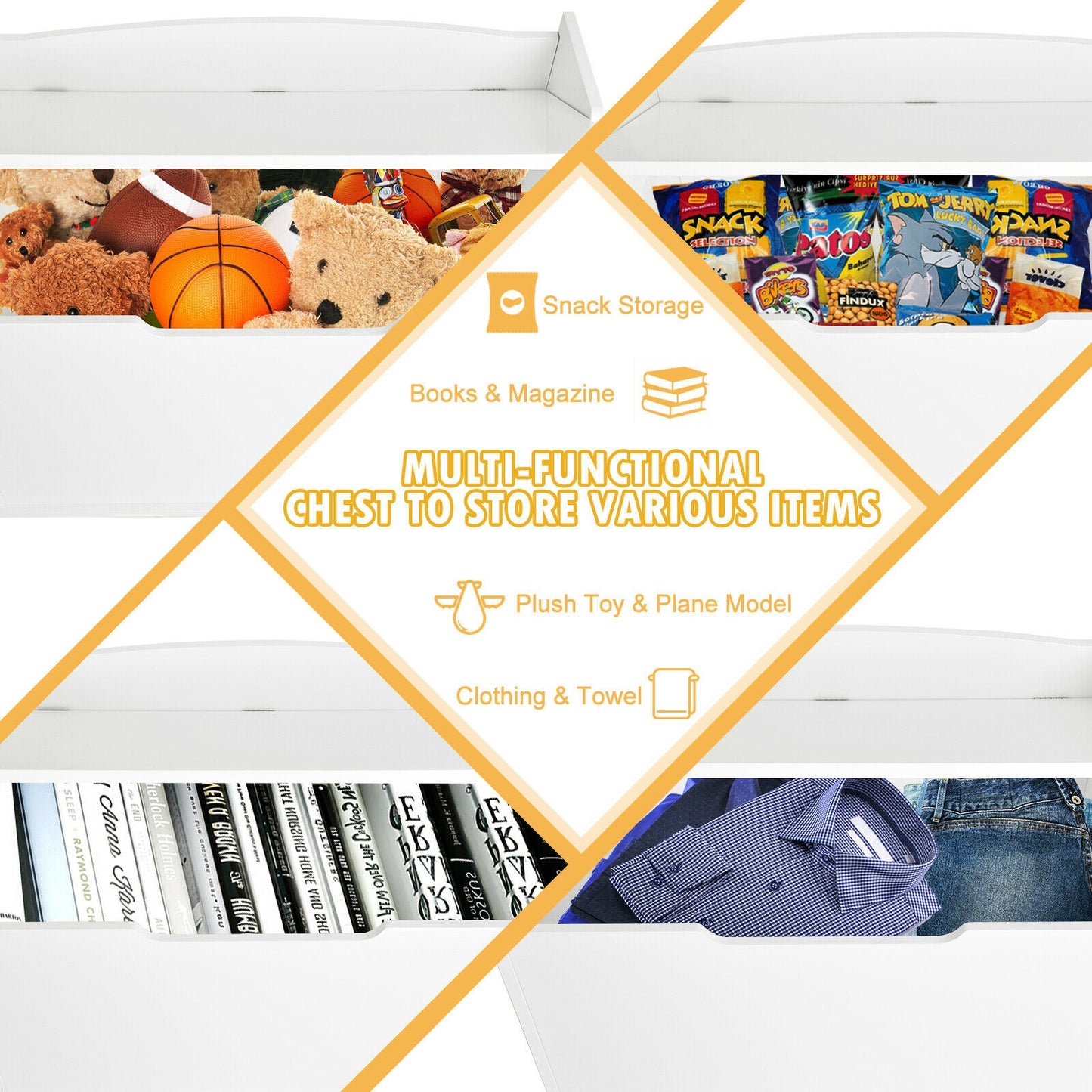 Kids Toy Wooden Flip-top Storage Box Chest Bench with Cushion Hinge, White Kids Storage at Gallery Canada