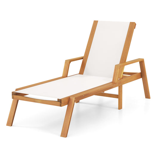 Patio Chaise Lounge Chair With Armrests, White