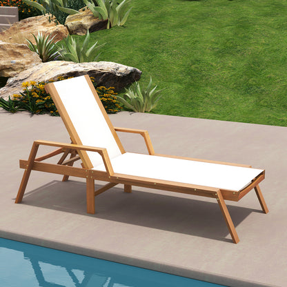 Patio Chaise Lounge Chair with Armrests and Fabric Seat for Backyard, White Outdoor Chaise Lounges at Gallery Canada