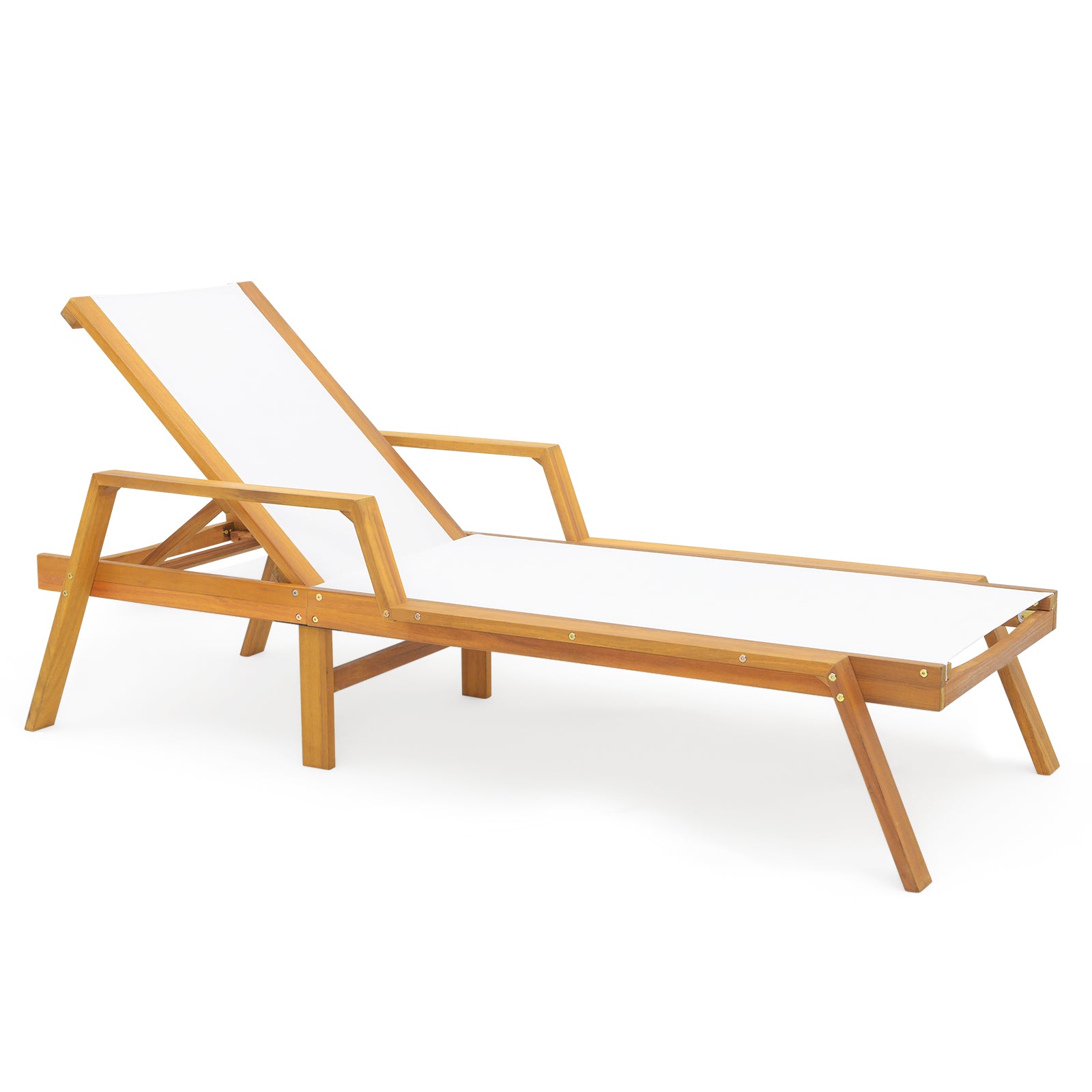 Patio Chaise Lounge Chair with Armrests and Fabric Seat for Backyard, White Outdoor Chaise Lounges at Gallery Canada