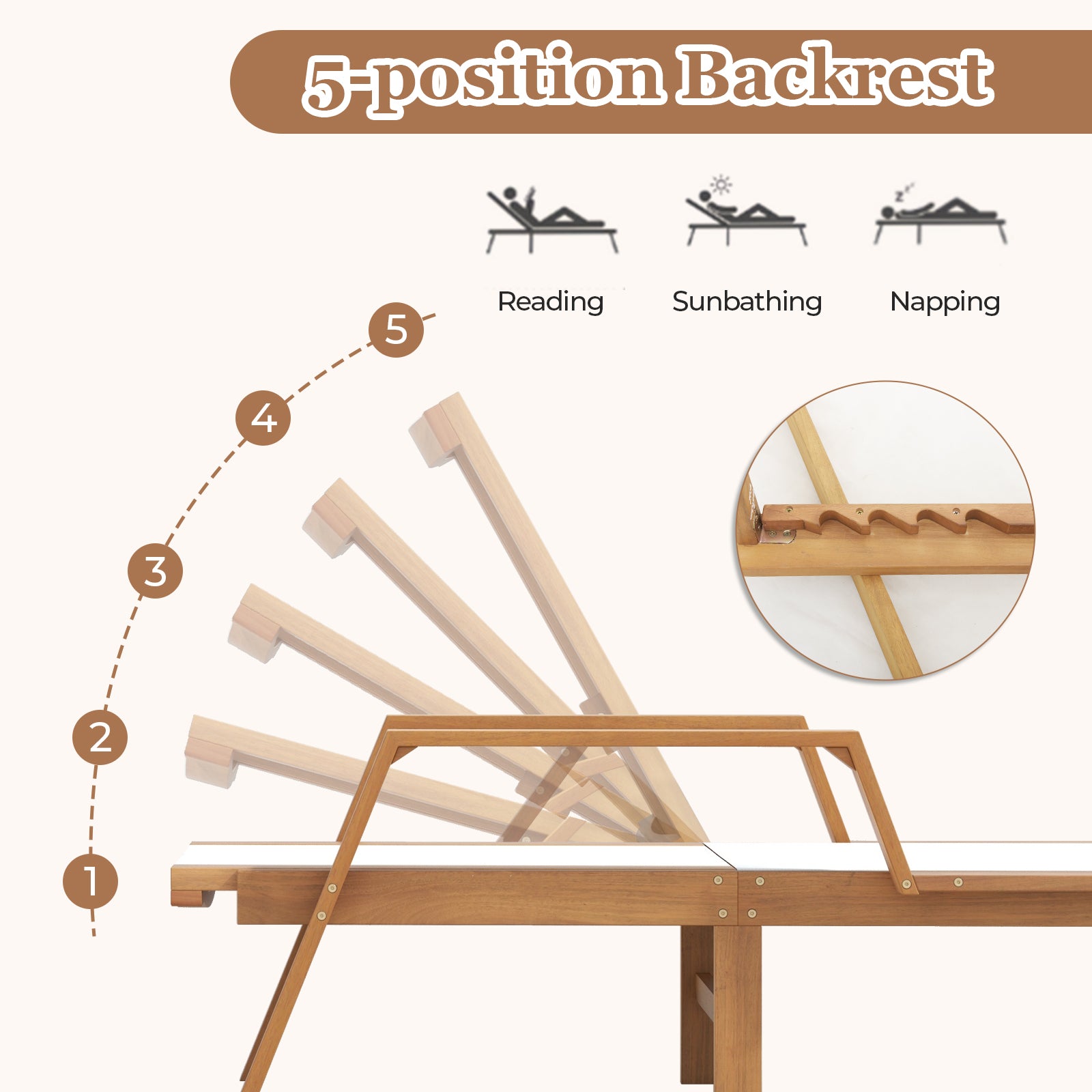 Patio Chaise Lounge Chair with Armrests and Fabric Seat for Backyard, White Outdoor Chaise Lounges at Gallery Canada