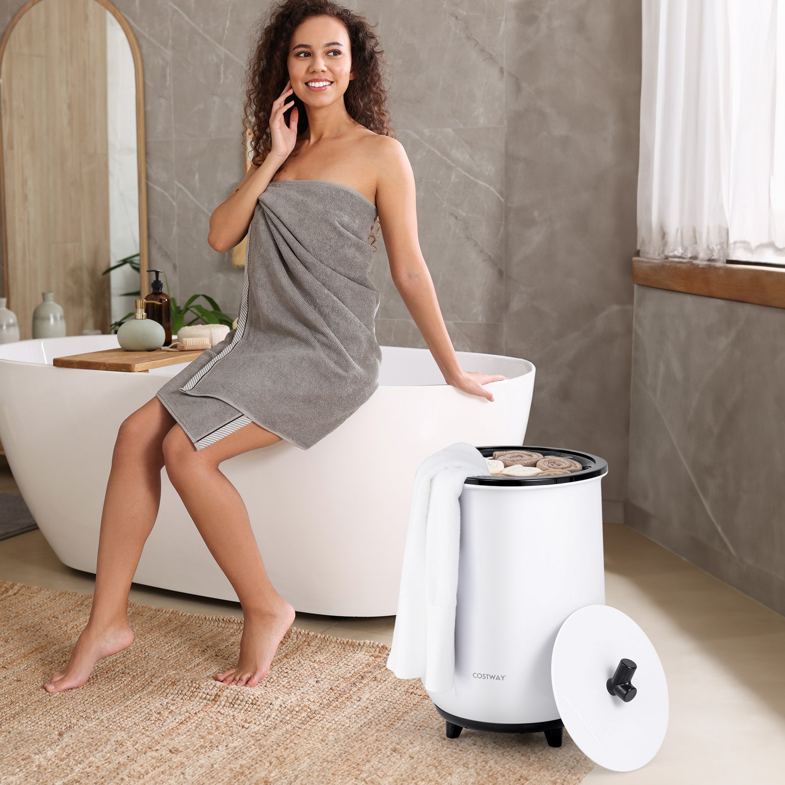 23L Large Luxury Bucket-Style Towel Warmer with Fragrant Disc Holder, Black Dryers at Gallery Canada