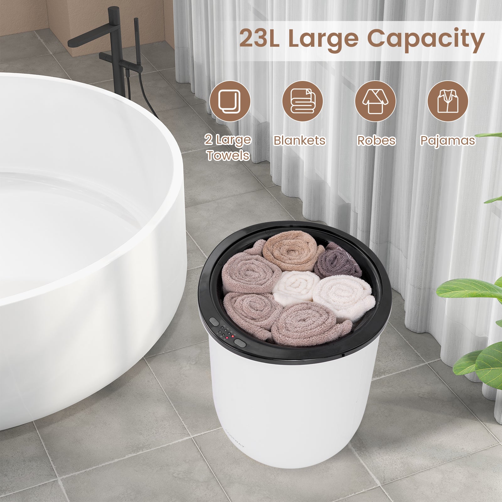 23L Large Luxury Bucket-Style Towel Warmer with Fragrant Disc Holder, Black Dryers at Gallery Canada